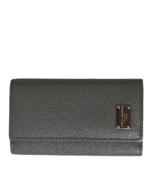 Dolce & Gabbana Gray Leather Folding Key Holder Case Logo Plaque Keychain for men