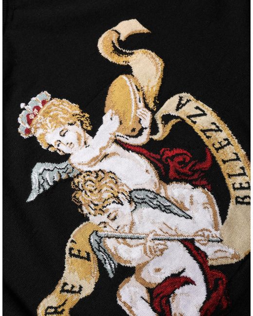 Dolce & Gabbana Black Angels Wool Crew Neck Pullover Sweater