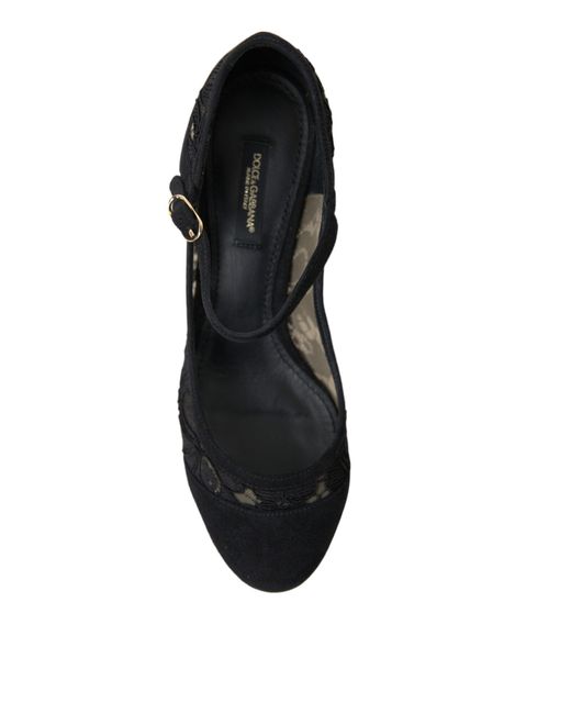 Dolce & Gabbana Black Mary Jane Taormina Lace Pumps Shoes