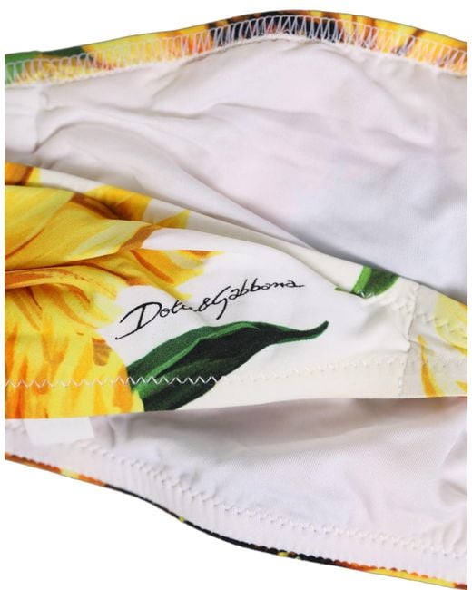 Dolce & Gabbana Yellow White Sunflower Print Bandeau Beachwear Bikini Top