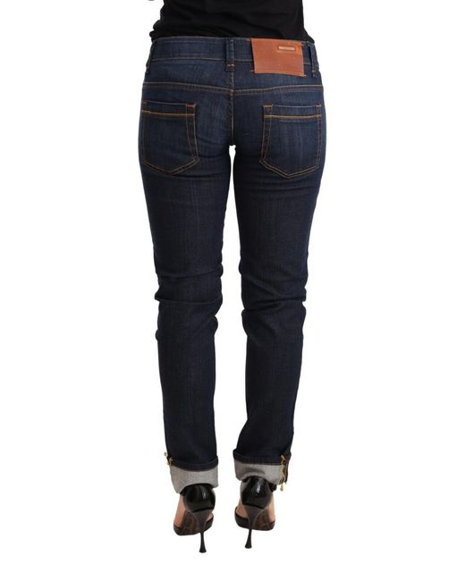 Acht Blue Washed Cotton Low Waist Skinny Denim Trouser Jeans