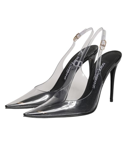 Dolce & Gabbana White Black Leather Clear Pvc Slingback Pumps Shoes