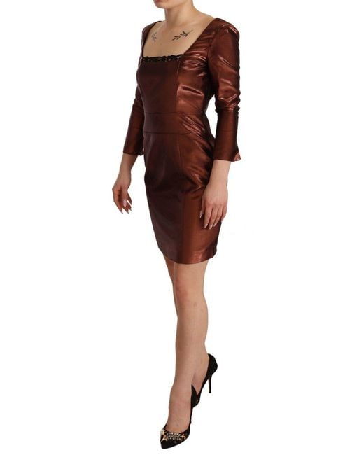 Gianfranco Ferré Black Elegant Bronze Sheath Mini Dres With Square Neck