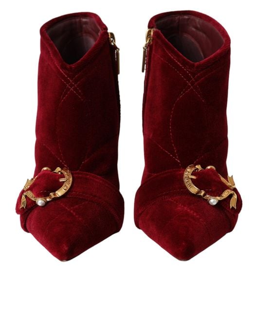 Dolce & Gabbana Red Dark Velvet Devotion Buckle Boots Shoes