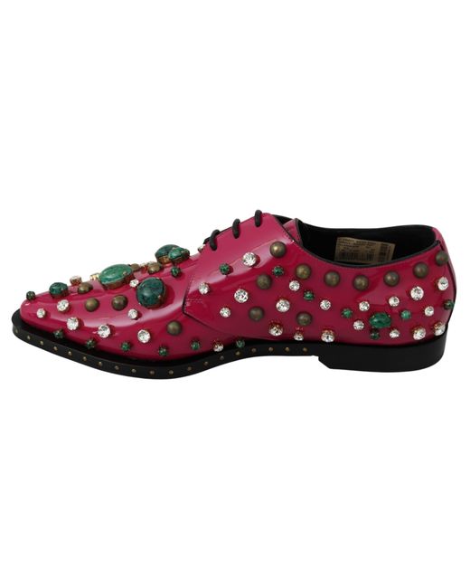 Dolce & Gabbana Black Leather Crystals Dress Broque Shoe Pink La7218