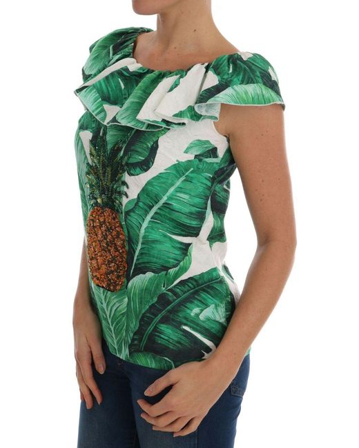 Dolce & Gabbana Green Elegant Sequined Pineapple Blouse