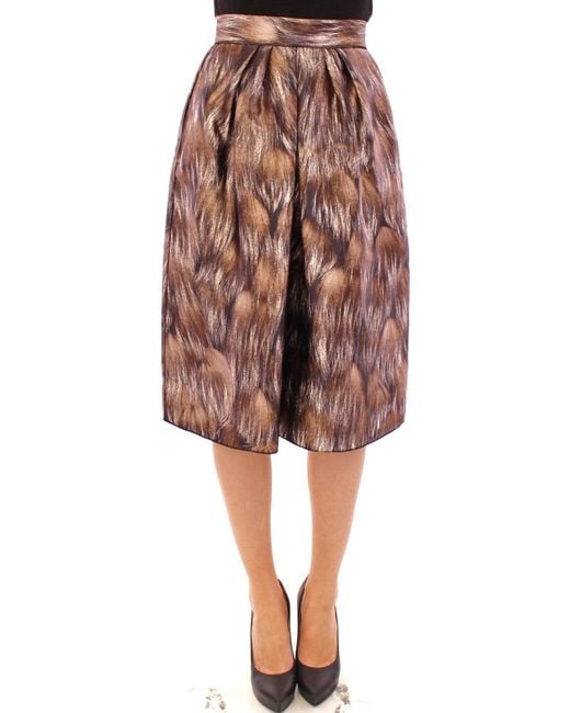 Dolce & Gabbana Brown Dolce Gabbana Floral Silk Straight Full Skirt