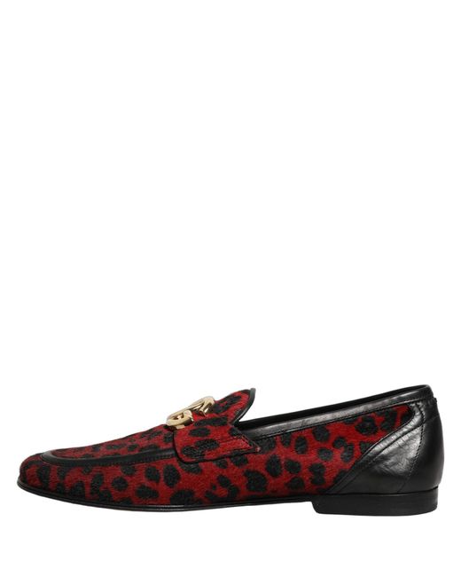 Dolce & Gabbana Red Leopard Print Pony Hair Dress Loafers Shoes for men