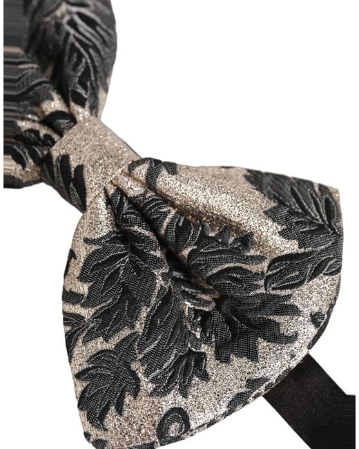 Dolce & Gabbana Men Black Silver Floral Adjustable Neck Papillon Bow Tie for men