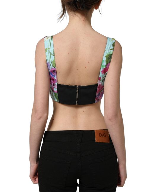 Dolce & Gabbana Green Floral Cropped Bustier Tank Top Elastane Nylon Cotton