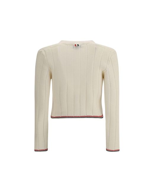 Thom Browne White Ladder Full Needle Rib Stitch V Neck Car
