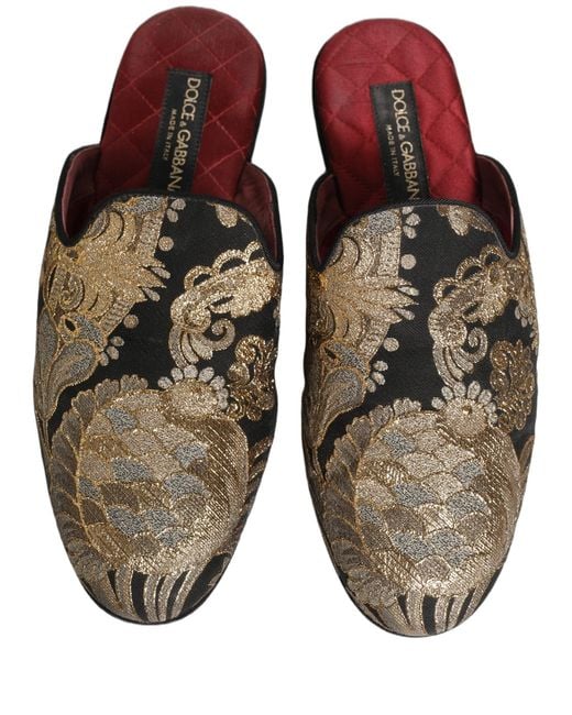 Dolce & Gabbana Brown Black Floral Jacquard Flats Sandals Men Shoes for men