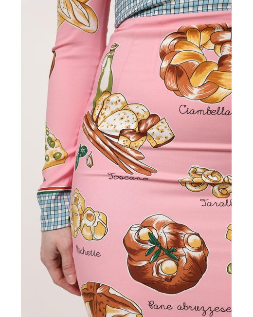 Dolce & Gabbana Red Italian Bread Print Midi Dress