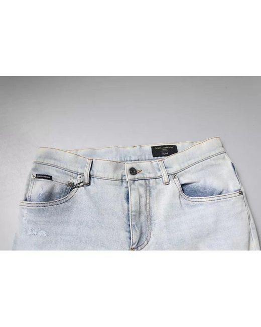 Dolce & Gabbana Gray Cotton Blend Tattered Skinny Denim Jeans for men