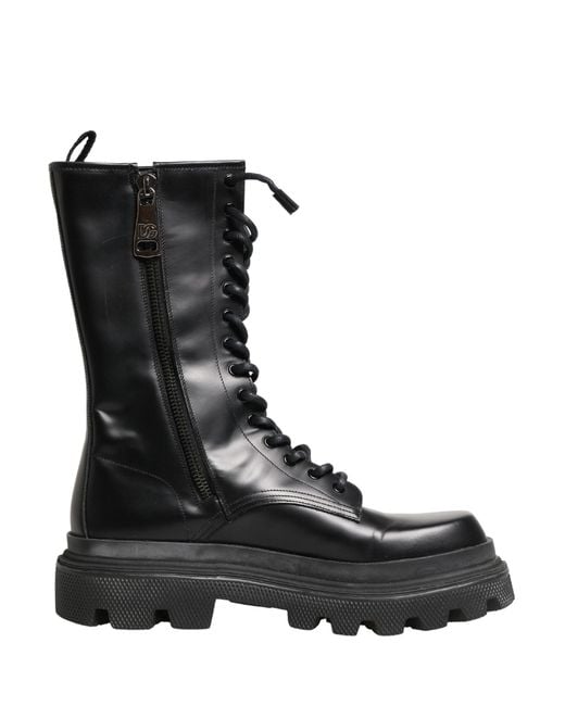 Dolce & Gabbana Black Leather Trek Sole Combat Boots Shoes for men