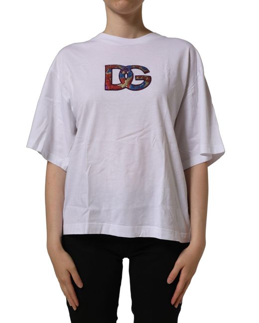 Dolce & Gabbana Black White Logo Patch Cotton Crew Neck T