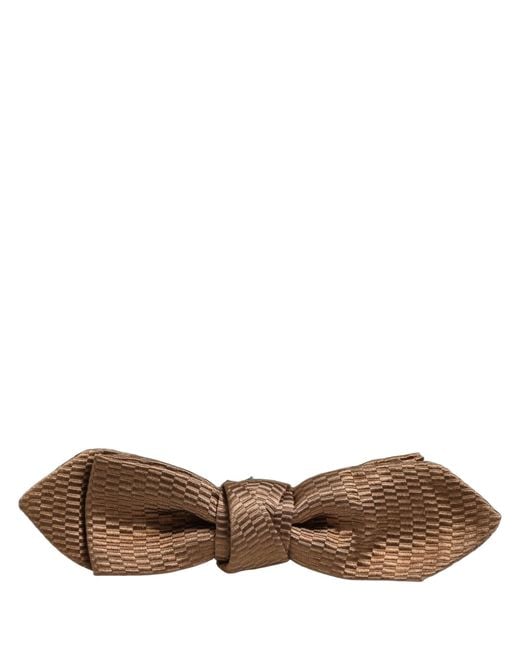 Dolce & Gabbana Men Brown Gold Silk Adjustable Neck Papillon Bow Tie for men