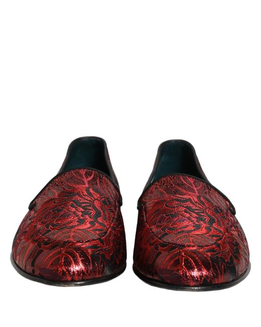 Dolce & Gabbana Red Floral Jacquard Slip On Loafers Shoes  display picture 2