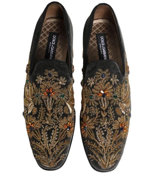 Dolce & Gabbana Black Velvet Embellished Dress Loafers Shoes for men