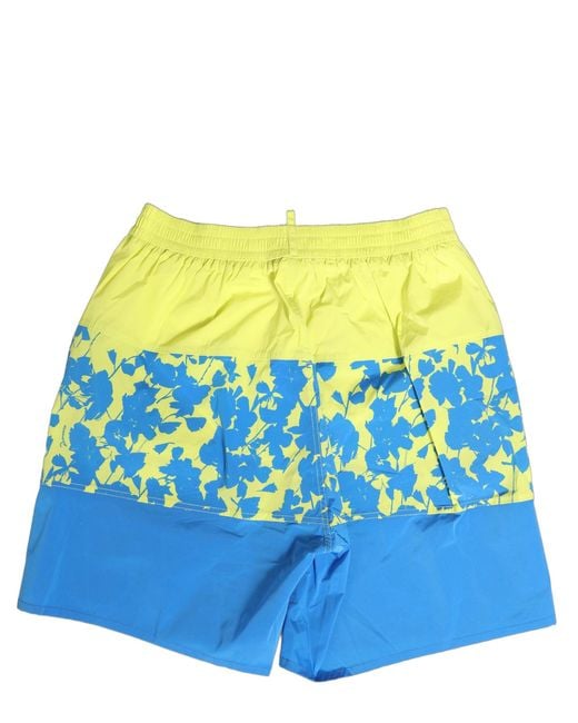 DSquared² Blue Yellow Floral Boxer Shorts Beachwear Swimwear for men