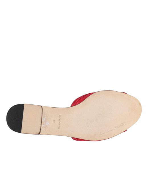 Dolce & Gabbana Red Embellished Flats Slip On Sandals Shoes
