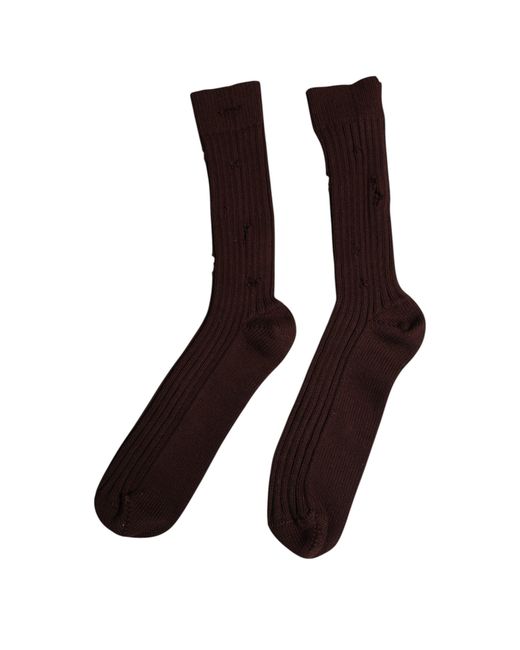 Dolce & Gabbana Brown Cotton Stretch Over The Calf Socks