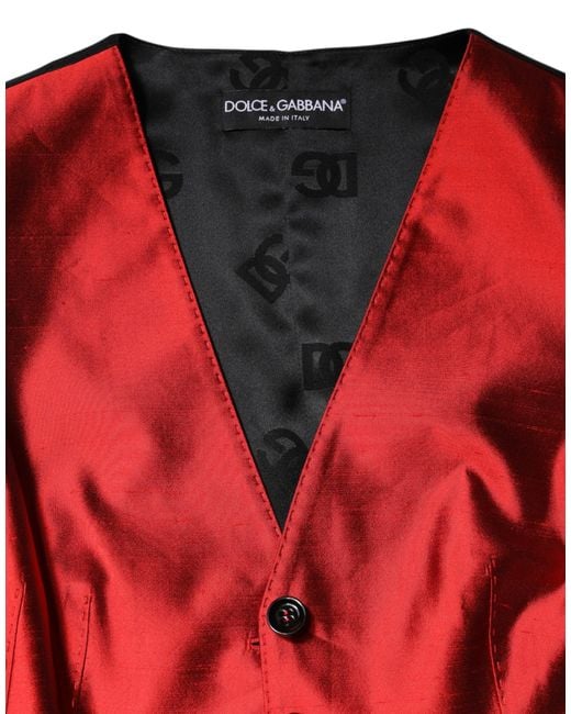 Dolce & Gabbana Red Black Button Down Sleeveless Vest Top for men
