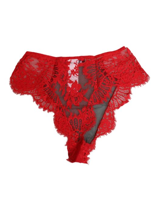 Dolce & Gabbana Red Floral Lace Sheer Briefs Underwear