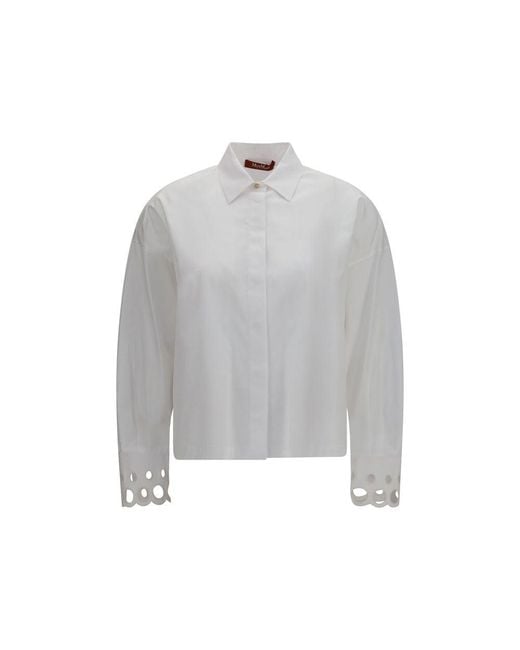 Max Mara Gray White Cotton Dress Shirt