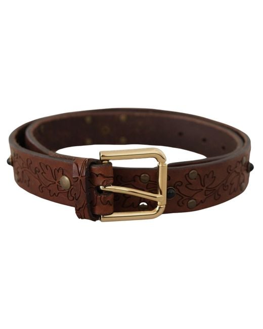 Dolce & Gabbana Black Leather Floral Studded Metal Buckle Belt for men