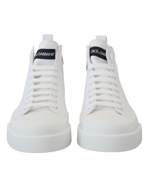 Dolce Gabbana White Canvas Cotton High Tops Sneakers Shoes in