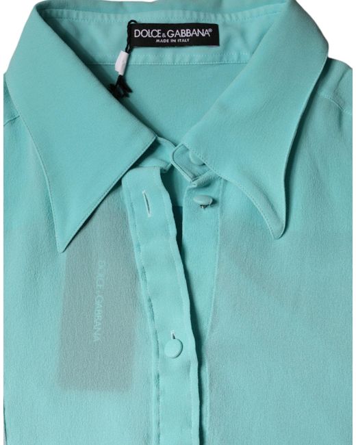 Dolce & Gabbana Blue Multicolor Long Sleeve Button Blouse Top