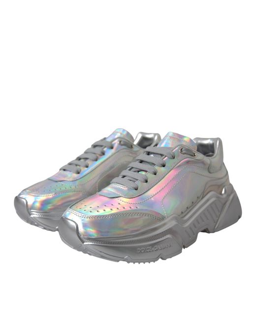 Dolce & Gabbana Gray Iridescent Daymaster Leather Sneakers Shoes