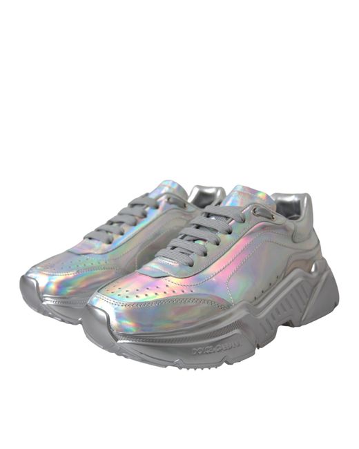 Dolce & Gabbana Gray Iridescent Daymaster Leather Sneakers Shoes