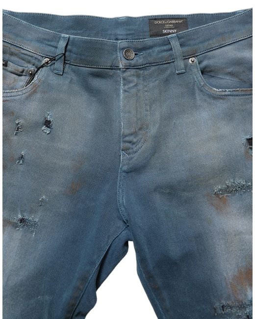 Dolce & Gabbana Blue Distressed Mid Waist Skinny Denim Jeans for men