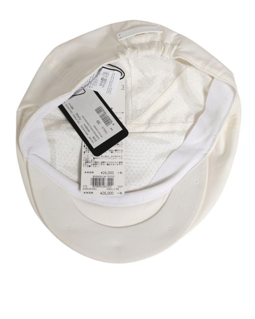 Dolce & Gabbana Natural White Cotton Blend Leather Trim Flat Men Cap Hat for men