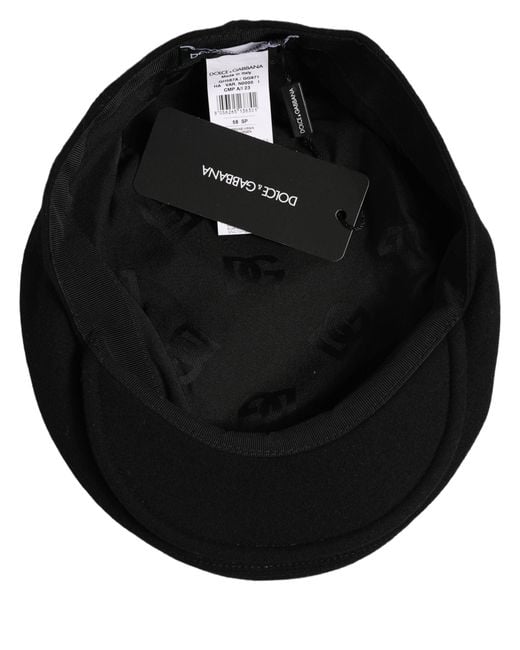 Dolce & Gabbana Men Black Wool Blend Flat Cloth Newsboy Cap Hat for men
