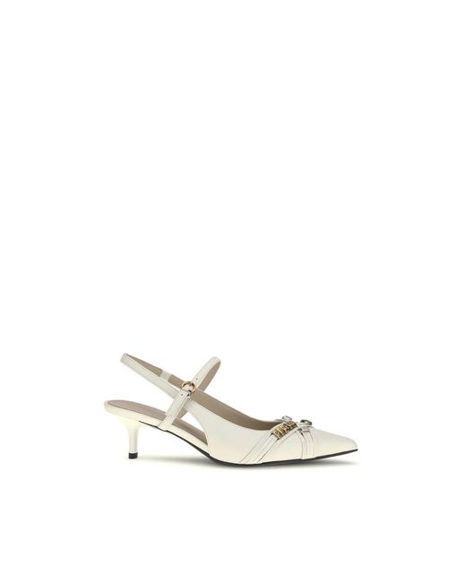 Pinko White Calf Leather Bos Taurus Mid Heel Pumps