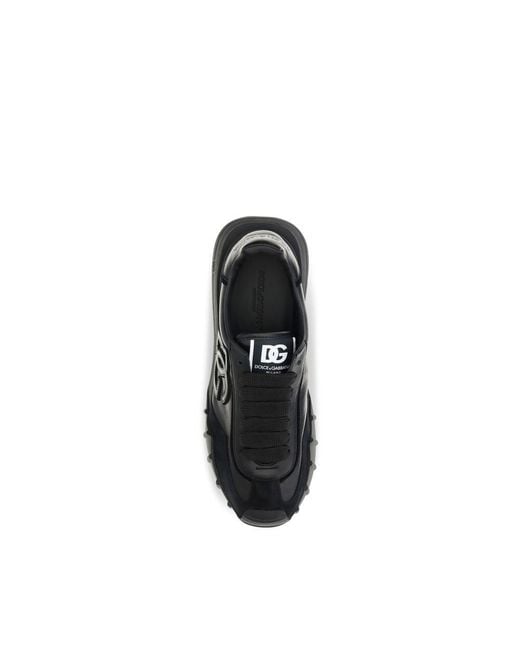 Dolce & Gabbana Black Calf Leather Bos Taurus Athletic Sneakers for men