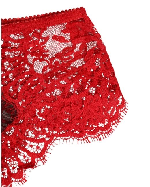 Dolce & Gabbana Red Floral Lace Sheer Briefs Underwear