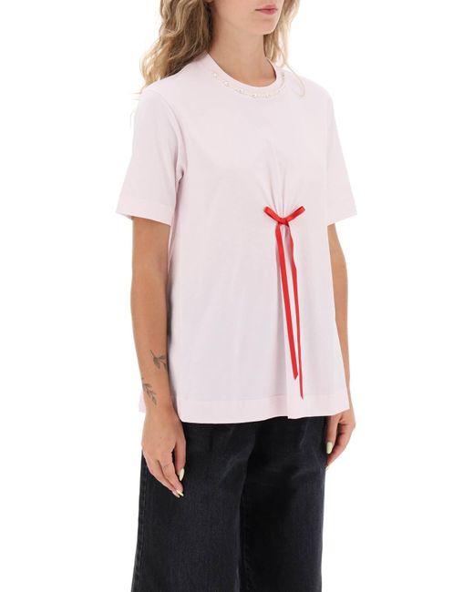 Simone Rocha Pink A Line T Shirt With Bow Detail