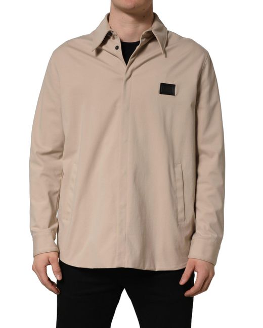 Dolce & Gabbana Natural Beige Logo Overshirt Cotton Men Casual Shirt for men