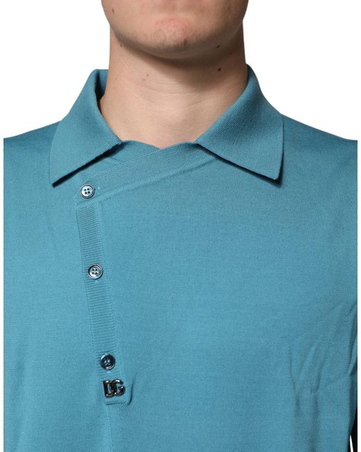 Dolce & Gabbana Blue Teal Wool Collared Polo Pullover Sweater for men