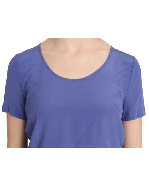Patrizia Pepe Blue Silk Purple Short Sleeve Casual Top Blouse