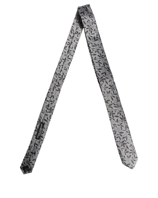 Dolce & Gabbana Men Gray Leaf Pattern Silk Adjustable Tied Necktie Tie for men