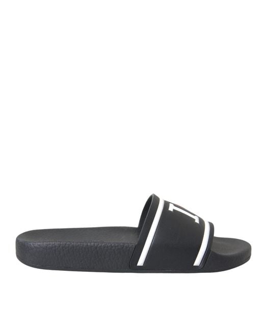 Dolce & Gabbana White Black Leather I Love D&g Sandals Slides Shoes