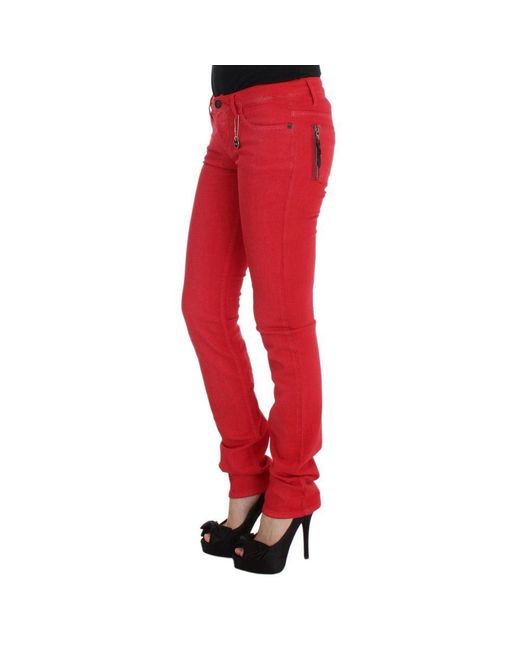 CoSTUME NATIONAL Red Multicolor Cotton Skinny Jeans for men