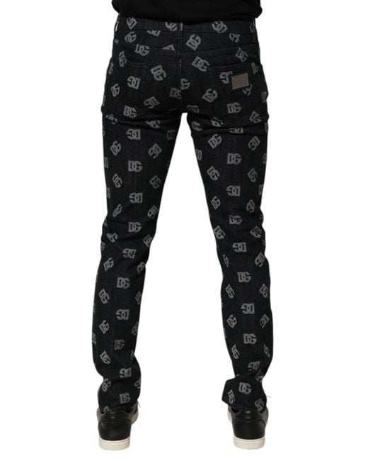 Dolce & Gabbana Black Dg Monogram Cotton Skinny Denim Jeans for men
