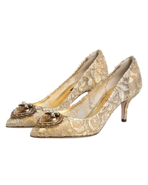 Dolce & Gabbana Natural Gold Taormina Lace Devotion Pumps Shoes