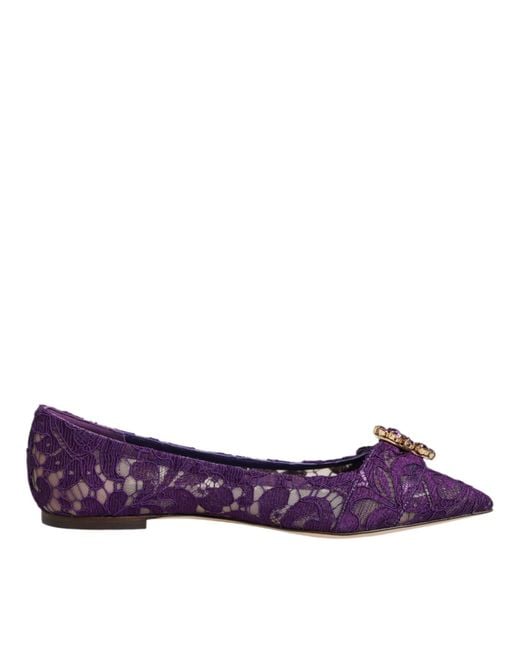 Dolce & Gabbana Purple Taormina Lace Crystal Loafers Shoes